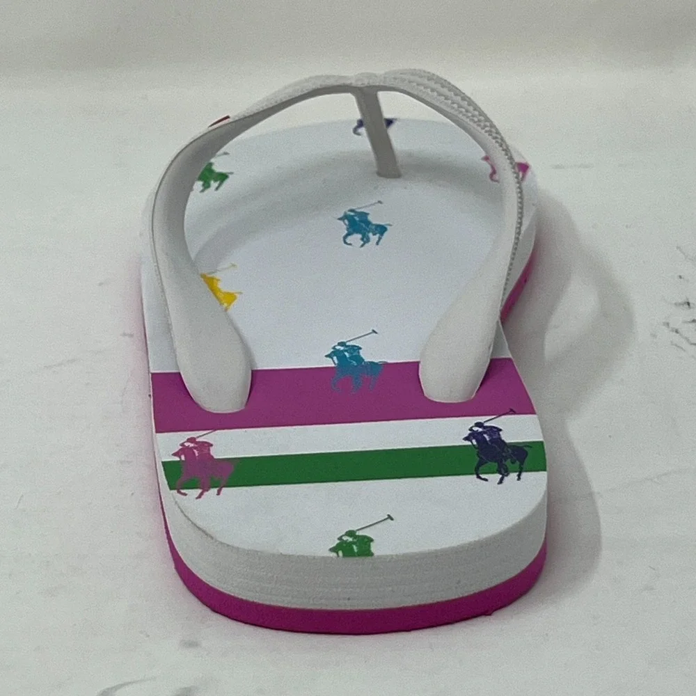 Polo Ralph Lauren Unisex Junior Flip Flop White/Pony‎ Logo US Size 4 VTG NEW